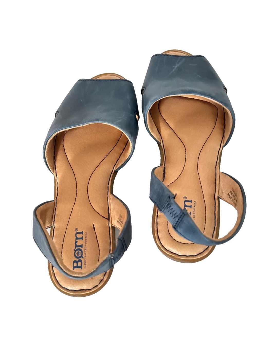 Born | Kibble Flats Women's Size 8 Blue Leather Peep Toe Slingback Sandals